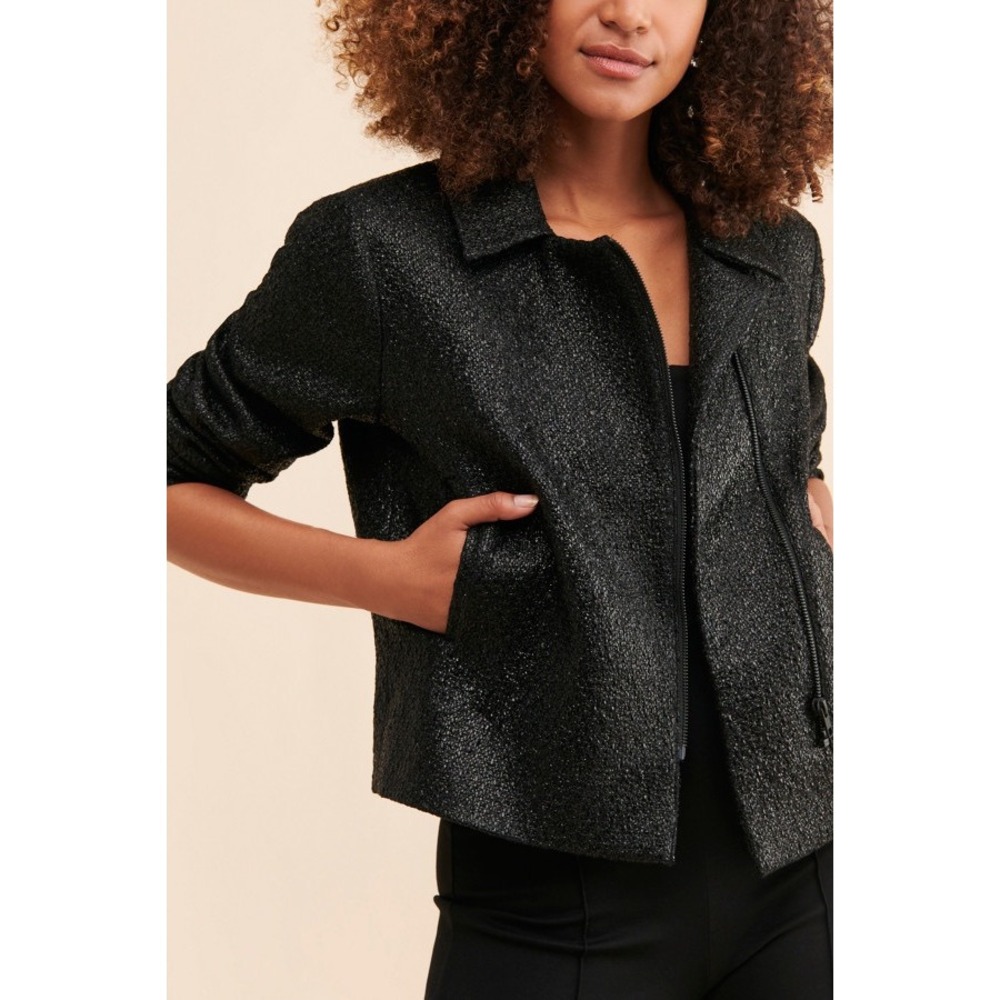 Free People Hutch Black Tweed Foil Jacket Blazer‎ Size Medium